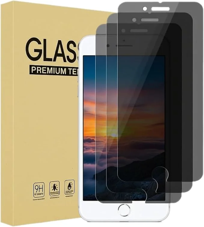 3 Pack Privacy Screen Protector for iPhone 8 Plus/iPhone 7 Plus/iPhone 6S Plus, Tempered Glass Film, 9H Hardness, Anti-Scratch, Premium HD Clarity, Easy Installation, Case Friendly.