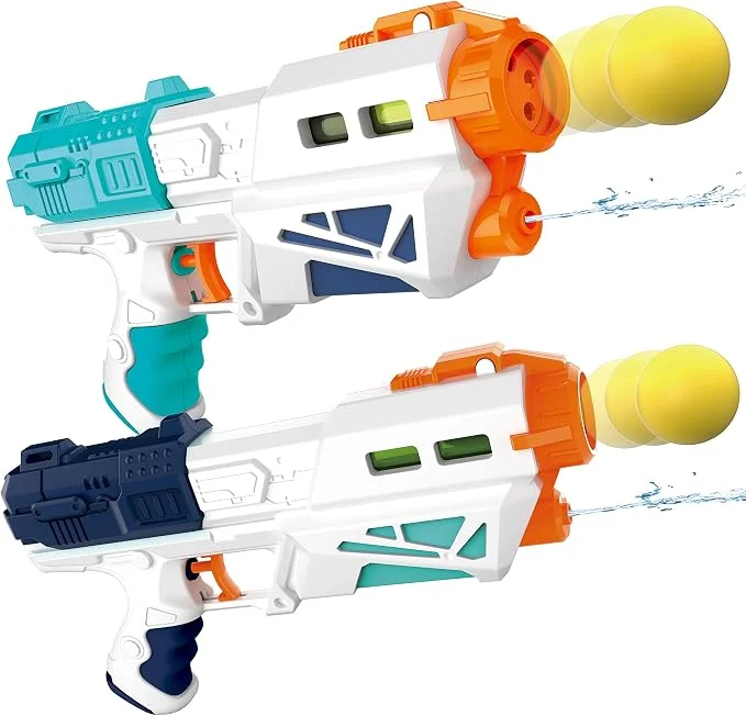 JOYIN 2 in 1 Water Gun Blaster Pistol and Foam Ball Popper Gun Toy, 2 Pack, Kids Summer Swimming Pool Beach Sand Indoor Outdoor Activity Play, 12 Foam Balls