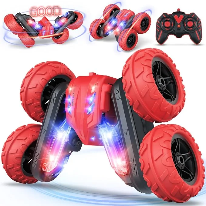 RC Stunt Cars with Double Sided 360-degree Flips, Rotating Kids Toy, 2.4Ghz Rechargeable LED Light Up RC Car Toys for 3-12 Year Old Boys & Girls Birthday Gifts