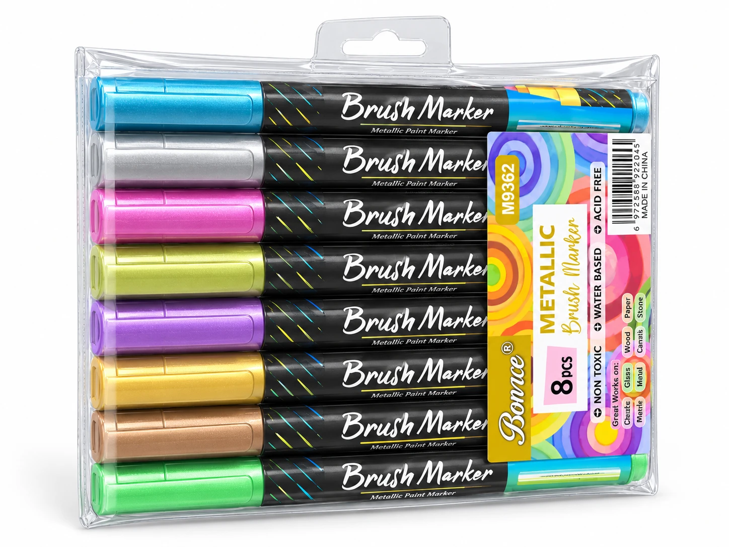 Bonace Metallic Brush Marker Set – 8 Pieces (M9362)