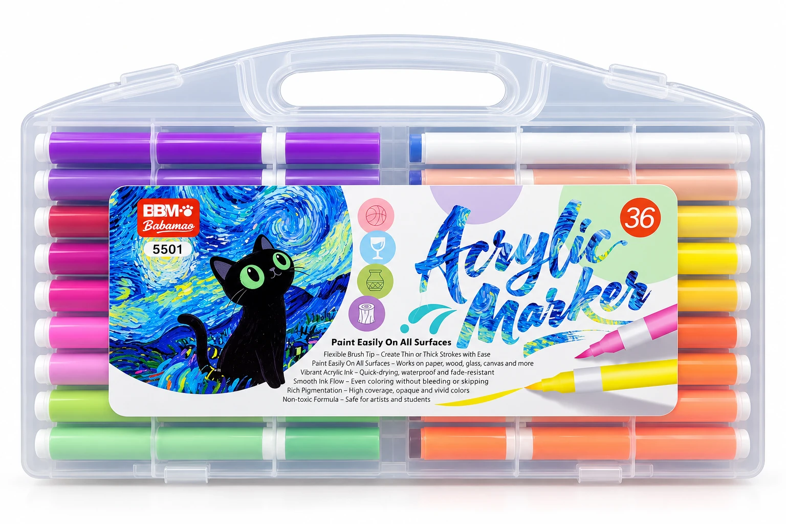 BBM Babamao Acrylic Marker Set – 36 Pieces (5501)