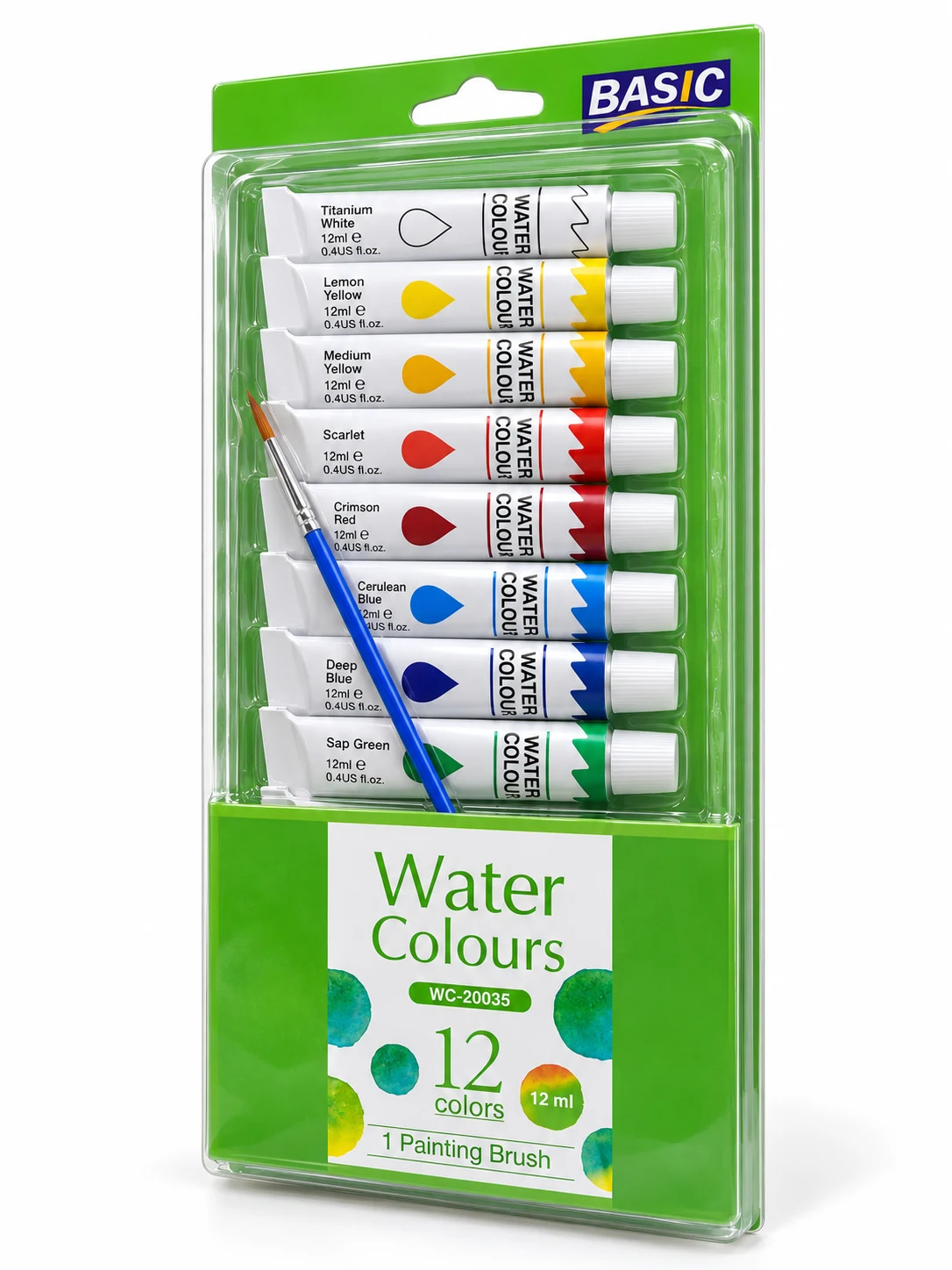 BASIC Watercolour Paint Set – 12 Colours, 12 ml Each (WC-20035)