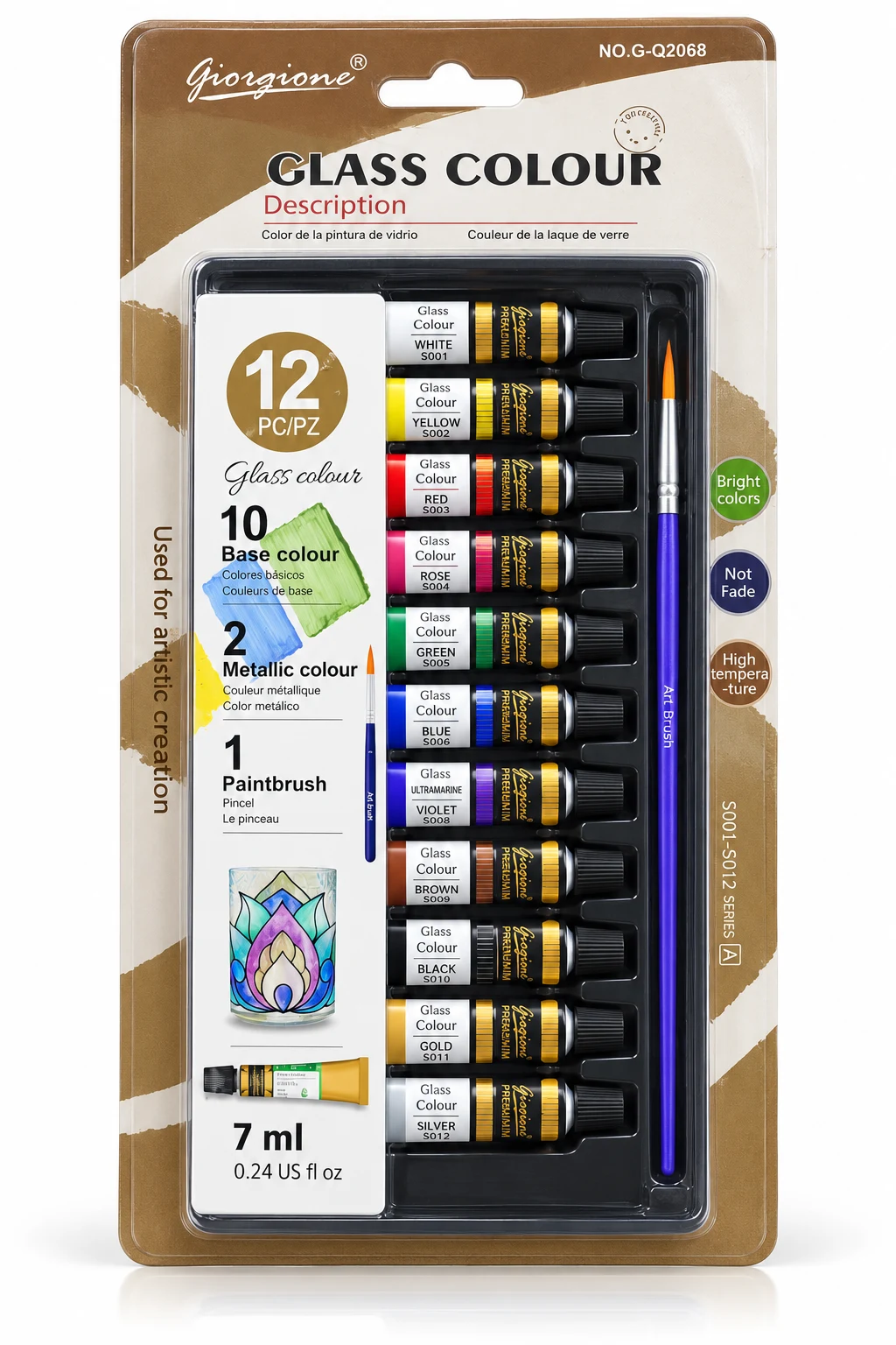Giorgione Glass Colour Set – 12 Colours, 7 ml Each (G-Q2068)