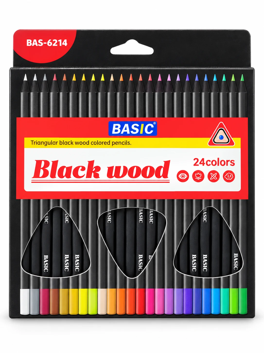 BASIC Black Wood Colour Pencils – 24 Colours (BAS-6214)